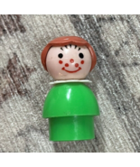 Vintage Fisher Price Little People Girl with Freckles Brown Hair Green Wood - £7.00 GBP