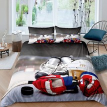 Ice Hockey Bedding Set Full Hockey Player Duvet Cover For Kids Boys Girls Teens  - £56.12 GBP