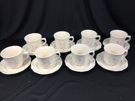 (8) Pfaltzgraff Tea Rose Pattern Coffee Mugs Cups &amp; Saucers - £31.44 GBP