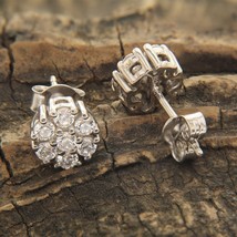 2CT Round Zircon Diamond Seven Stone Flower Stud Earrings in 14K White Gold Over - £30.60 GBP