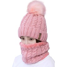 Womens Pom Beanie Hat Scarf Set Girls Cute Winter Ski Hat Slouchy Knit Skull Cap - £23.97 GBP