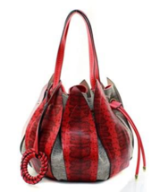Ultra Chic Fiore Red Leather Petal Drawstring Bucket Bag - NOW ONLY $39.90! - £31.97 GBP