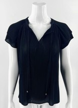 Rose + Olive Top Size Small Black Micro Pleat Black Flutter Sleeve Womens NEW - £18.75 GBP