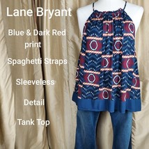 Lane Bryant Navy Blue Dark Red Print Detail Tank Top Size 20 - £9.59 GBP