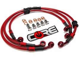Yamaha R6S Brake Lines 2006 2007 2008 2009 Front and Rear Red Braided Stainless - £118.70 GBP