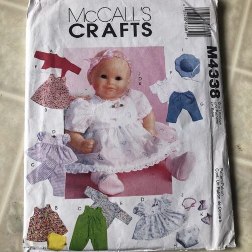 McCalls 4338 Baby Doll Clothes Pattern 11-16" Boy Girl Dress Shoes Diaper Cover - $17.19