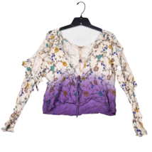 Gimmicks Purple Ombre Floral Top Short Lace &amp; Ruffles On Sleeves Size XS Hippie - $30.05