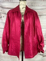 Chicos 2 Open Front Jacket Womens L 12 Shimmery Pink Long Sleeves Collared - $18.00