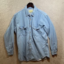 Open Trails Cotton Chambray Shirt Mens Medium Blue Button Down Long Sleeve - $18.00