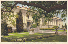 Linen Postcard ca1940s A454 Henry Huntington LIbrary Art Gallery San Marino CAL - £5.28 GBP