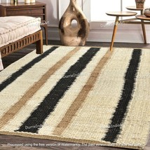 4x6 Ft Boho Décor Hemp Jute Carpet, White hemp with Black strips Jute Rug - £103.91 GBP