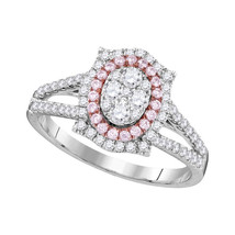 14kt White Gold Womens Round Pink Diamond Oval Cluster Ring 3/4 Cttw - £1,106.54 GBP