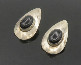 CAROL FELLEY 925 Silver - Vintage Cabochon Cut Black Onyx Drop Earrings - EG9830 - £100.15 GBP