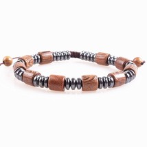 New Design Black Men&#39;s Hematite &amp; brown wood Beads Necklace Bracelet Fashion Jew - £18.94 GBP