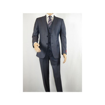 Men Suit BERLUSCONI Turkey 100% Italian Wool Super 180's 3pc Vested #Ber11 Blue image 2