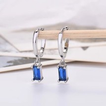 Women's Blue CZ Stone Small Silver Huggie Hoop Earrings Dainty Trendy Jewelry - £15.78 GBP