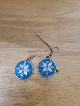 925 Sterling Mexico Alpaca Flower Mother of Pearl Inlay Dangle Earrings  - $27.45 CAD