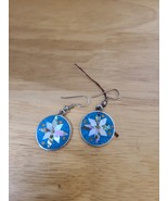 925 Sterling Mexico Alpaca Flower Mother of Pearl Inlay Dangle Earrings  - $27.44 CAD