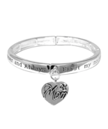 MOM Inspirational Heart Charm Stretch Bangle Bracelet Silver Alloy - $15.14