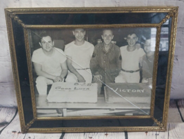 Vtg B&amp;W Photo US Military D-28 Good Luck Victory Cakes Framed Cracked Glass 8x10 - £15.02 GBP