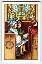 Christmas Postcard Children In Church Stained Glass Window Peace On Earth 1913 - £9.85 GBP