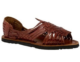Mens Cognac Sandals Mexican Huaraches Genuine Leather Handmade Woven Open Toe - £23.96 GBP