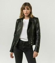 Stylish Black Women&#39;s Genuine Lambskin Leather Jacket Motorcycle Biker Handmade - £86.41 GBP