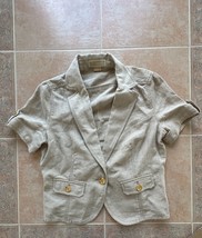 Michael Kors Linen beige one button Blazer short sleeve Women size P / L - £66.32 GBP