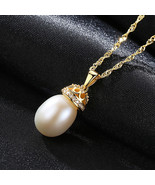 Sterling Silver Necklace 9-10Mm Freshwater Pearl Plated 18K True Gold - £28.89 GBP