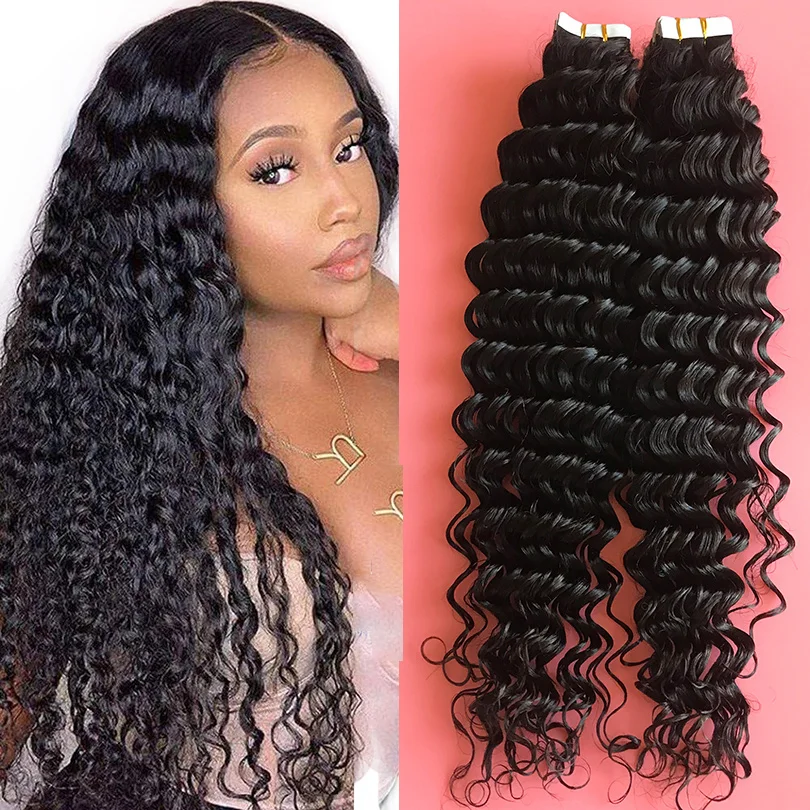 Deep Curly Tape in Malaysian Remy Human Hair Extensions 40 pcs For Black Women - $104.56 - $233.77