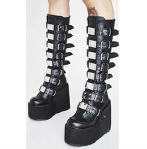Women Boots Plus Size New Platform Thick Heel Boots Women Punk Gothic Black Buck - £53.09 GBP