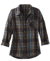 New Womens NWT XL Black Blue Tan PrAna Top Plaid Soft Flannel Casual Comfy Percy - £106.83 GBP
