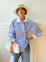 Autumn Blue  French Blouses Women Harajuku Long Puff Sleeve Shirt 2022 Ladies El - £61.13 GBP