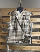 Ann Taylor 100% Silk Plaid Brown Tan Wrap Sleeveless Top Size 4 BBL JD - $11.88