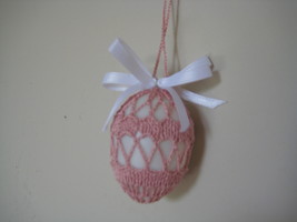 Vintage Easter Egg Deco Ornament 2.5&quot;x2&quot; light pink with white bow - £15.94 GBP