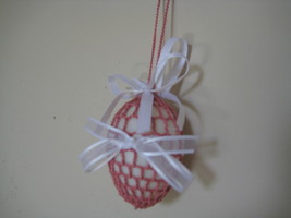 Vintage Easter Egg Deco Ornament 2.5&quot;x2&quot; light pink with white bow - £15.68 GBP