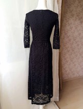 Black Crop Sleeve Stretch Long Lace dress Women Custom Plus Size Lace Dress image 6