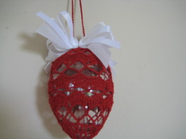 Vintage Easter Egg Design 3.5&quot;x2.5&quot; red pattern white bow - $19.95