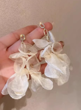 Super Fairy chiffon flower Pearl earrings French romantic niche design h... - £15.53 GBP