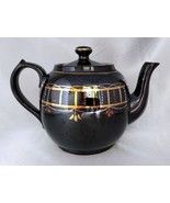 Vintage WADES England Brown Glaze Redware Teapot w/ Gold Trim Moriage - $14.60