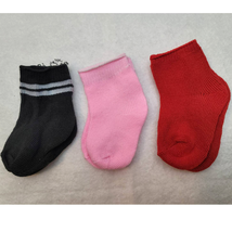 Doll Socks 3-Pack Knit Black Pink Red Fits American Girl &amp; 18in Dolls Sport - £4.94 GBP