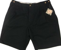 GO BAREFOOT MENS SHORTS SZ 32 BLACK PLEATED COTTON CASUAL OCEAN TESTED B... - $12.99