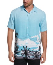 Cubavera Men&#39;s Palm Sky Print Short-Sleeve Button-Front Camp Shirt Maui Blue-2XL - £23.59 GBP