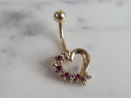 Womens Vintage Estate 14K Gold Diamond Heart Belly Button Ring 2.9g #E6914 - £276.92 GBP