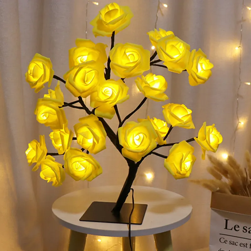 LED Rose Flower Table Lamp USB Christmas Tree Fairy Lights Night Lights Home - £10.81 GBP+