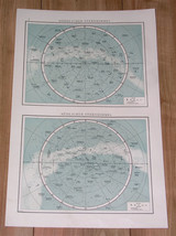 1904 ORIGINAL ANTIQUE MAP OF NORTHERN SOUTHERN SKY HEAVENS STARS ASTRONOMY - £21.83 GBP