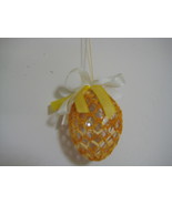 Vintage Easter Egg Deco Ornament 2.5&quot;x2&quot; yellowish shaded w/ white yello... - £15.75 GBP