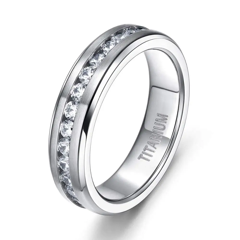 6/7/8mm Titanium Rings For Men Women Silver Color Cubic Zirconia Wedding Band En - £20.14 GBP