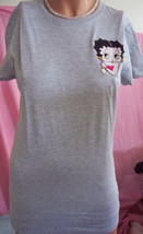 L Woman Junior Gray Betty Boop Embellished Embroidery Long Length Fited T-Shirt - £7.89 GBP