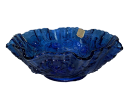 Imperial Glass Colbalt Blue Roses Double Crimped Bowl - £29.50 GBP